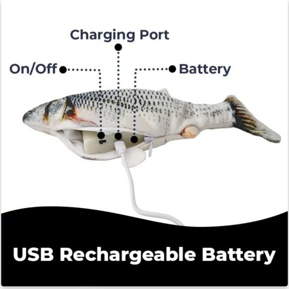 CAT TOY FLAPPY FISH Dog Pet Toy Flops Around USB Rechargeable With Cord - Picture 9 of 13